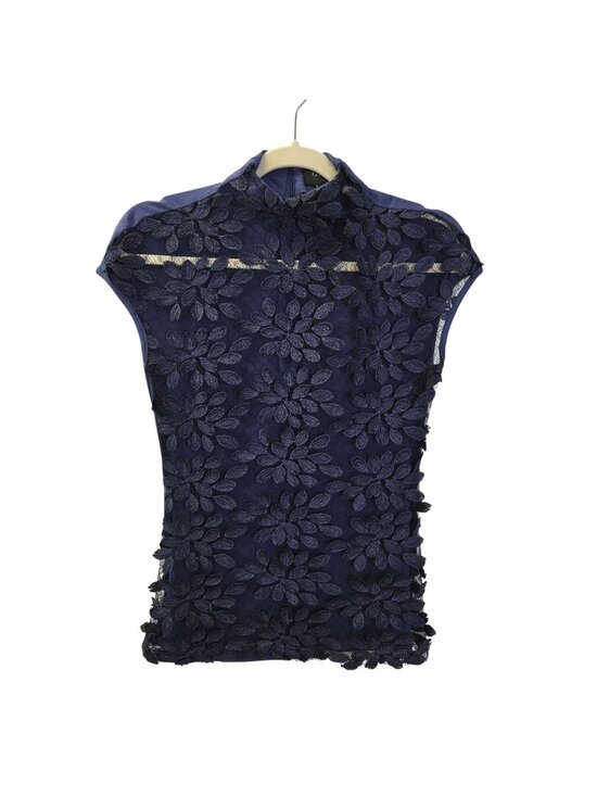 Gracia Tops - Gracia Floral Lace Overlay Mock Neck Sleeveless Mixed Media Top Size Small